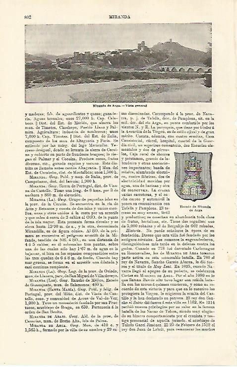 LAMINA ESPASA 24071: Vista y escudo de Miranda de Arga