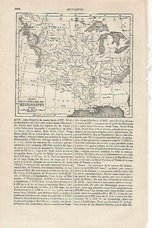 LAMINA ESPASA 24127: Mapa de la cuenca del Mississipi