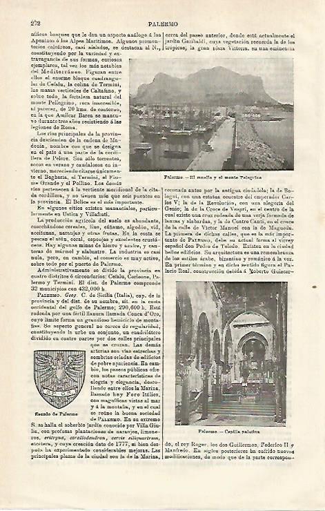 LAMINA ESPASA 24268: Vistas y escudo de Palermo