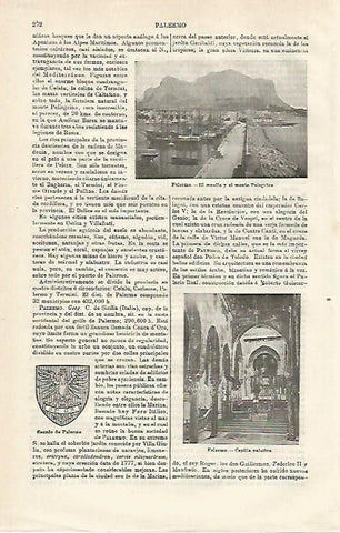 LAMINA ESPASA 24268: Vistas y escudo de Palermo