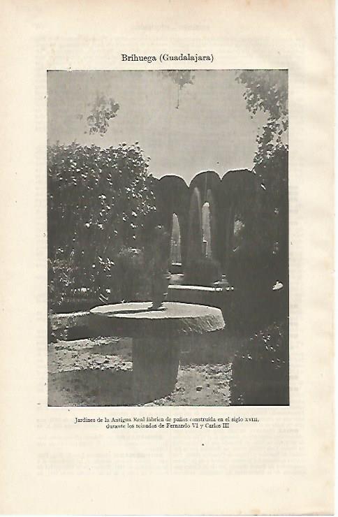 LAMINA ESPASA 24365: Jardines de la Antigua fabrica de Paños en Brihuega Guadalajara
