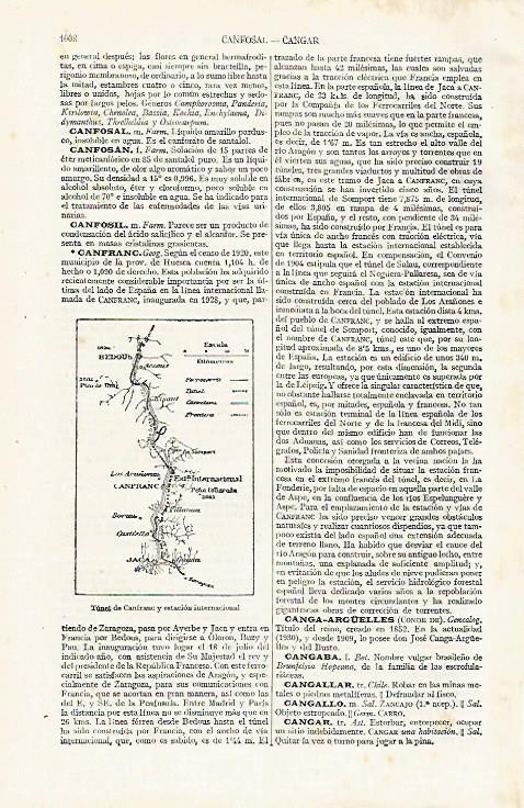 LAMINA ESPASA 24400: Mapa del tunel de Canfranc