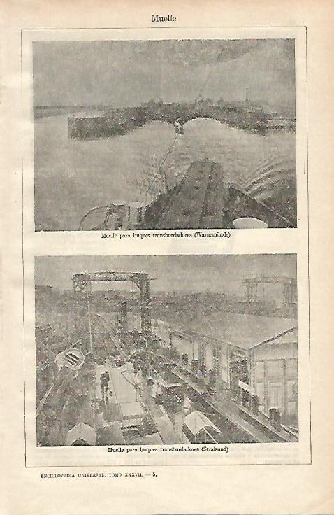 LAMINA ESPASA 24445: Muelle de Warnemunde y de Stralsund