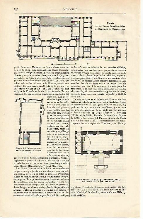 LAMINA ESPASA 24496: Casas Consistoriales de Santiago de Compostela y Gubbio