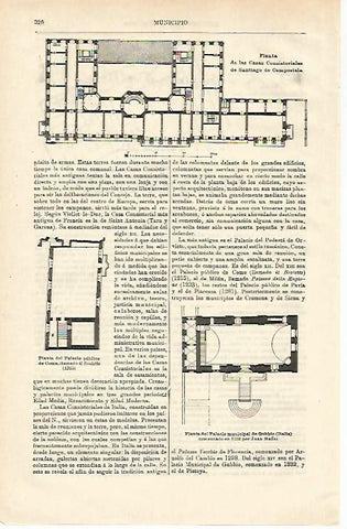 LAMINA ESPASA 24496: Casas Consistoriales de Santiago de Compostela y Gubbio