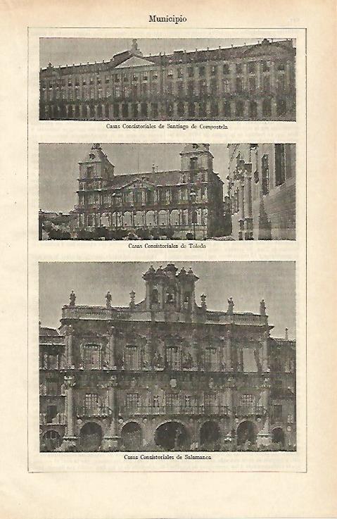 LAMINA ESPASA 24502: Ayuntamiento de Santiago de Compostela Toledo y Salamanca