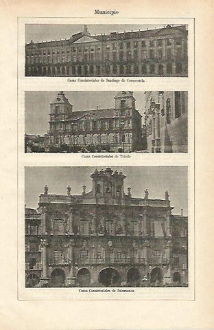 LAMINA ESPASA 24502: Ayuntamiento de Santiago de Compostela Toledo y Salamanca