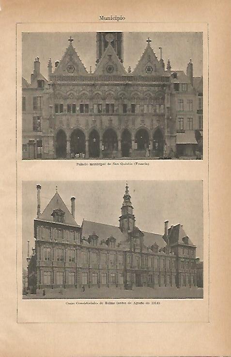 LAMINA ESPASA 24505: Palacio municipal de San Quintin y Reims