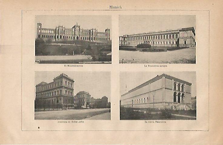 LAMINA ESPASA 24510: Maximilianeum Pinacoteca y Academia de Bellas Artes de Munich