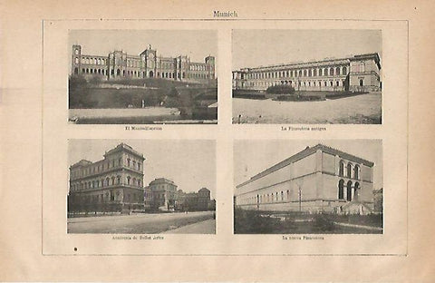 LAMINA ESPASA 24510: Maximilianeum Pinacoteca y Academia de Bellas Artes de Munich