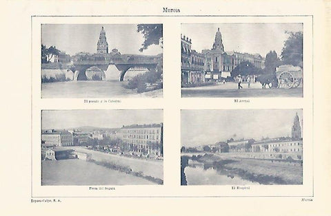 LAMINA ESPASA 24549: Puente Catedral Arenal Presa del Segura y Hospital de Murcia