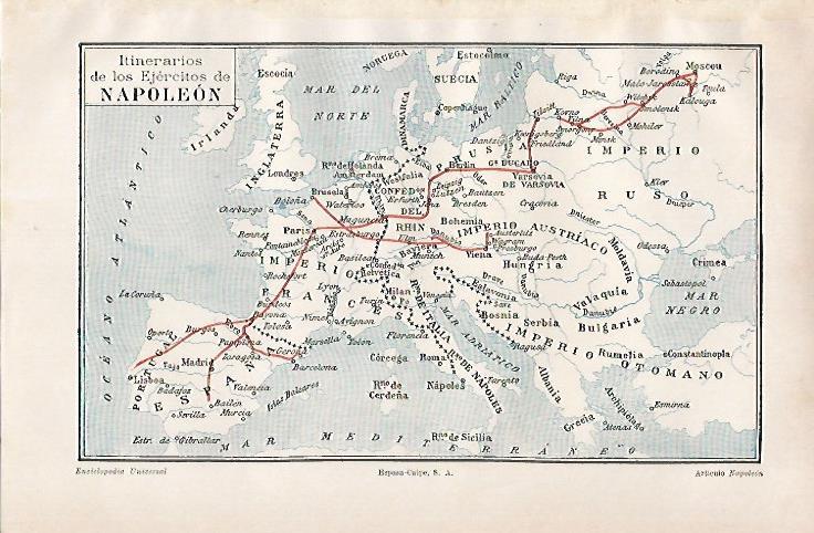 LAMINA ESPASA 24650: Mapa de los itinerarios de los ejercitos de Napoleon