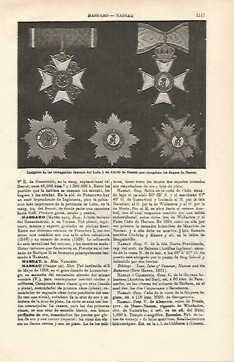 LAMINA ESPASA 24676: Insignias de la Orden del Leon y de Adolfo de Nassau
