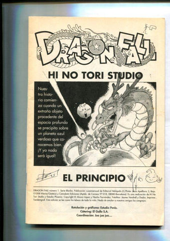 Dragon Fall numero 01 (firma y dibujo primera pagina de los autores)