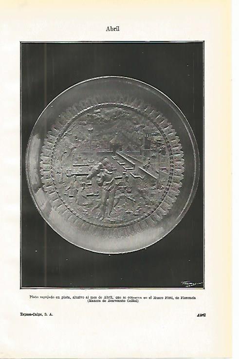 LAMINA De ESPASA 0073: Abril. Plato de plata del Museo Pitti de Florencia