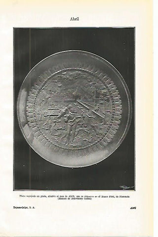 LAMINA De ESPASA 0073: Abril. Plato de plata del Museo Pitti de Florencia