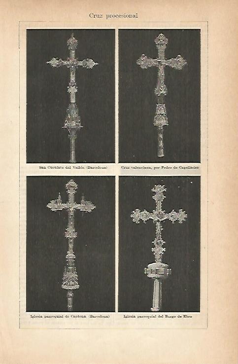 LAMINA ESPASA 14266: Cruz de Sant Cugat de Valencia de Cardona y del Burgo de Ebro
