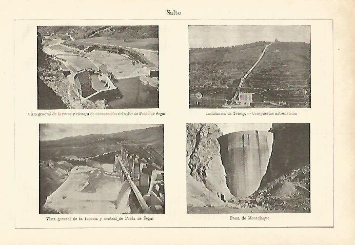 LAMINA ESPASA 18214: Presa de Tremp de Montejaque y  Pobla de Segur