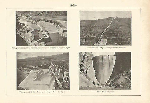 LAMINA ESPASA 18214: Presa de Tremp de Montejaque y  Pobla de Segur