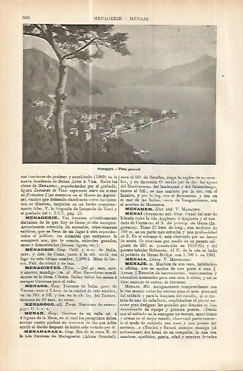 LAMINA ESPASA 17774: Vista de Menaggio Italia