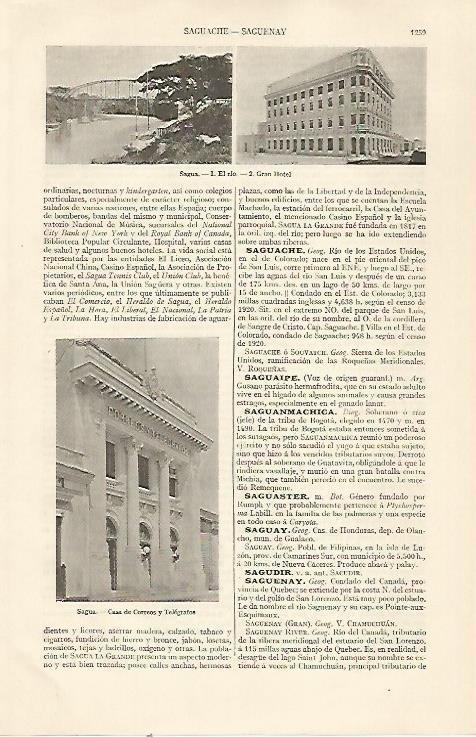 LAMINA ESPASA 22927: Casa de Correos gran Hotel y rio en Sagua