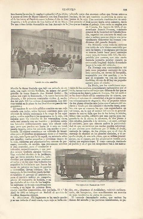 LAMINA ESPASA 5943: Lando de ocho muelles y rippert de Madrid en 1882