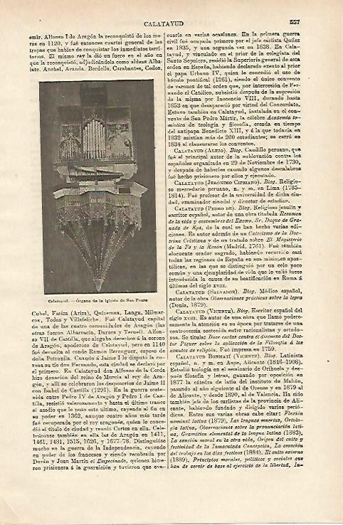 LAMINA ESPASA 14696: Organo de la iglesia de San Pedro en Calatayud Zaragoza