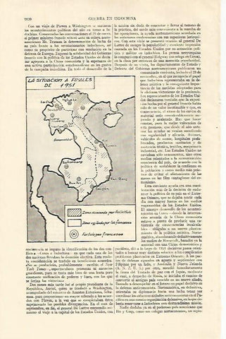 LAMINA ESPASA 22124: Mapa de la guerra de Indochina en 1951