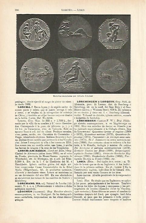 LAMINA ESPASA 1878: Medallas modeladas por Lorcher