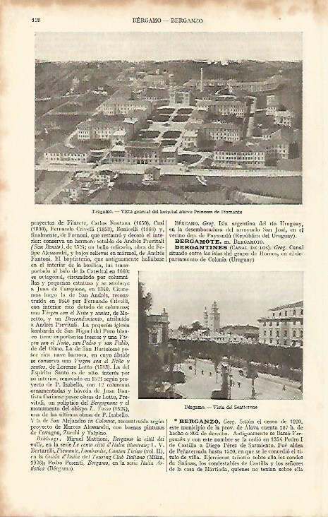 LAMINA ESPASA 8196: Hospital Princesa de Piamonte en Bergamo Italia