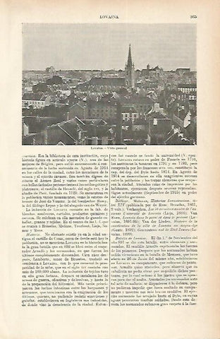 LAMINA ESPASA 1852: Vista general de Lovaina Belgica