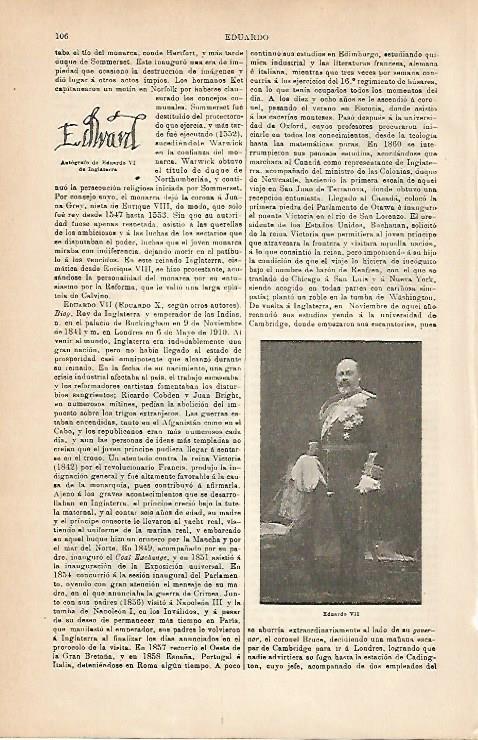 LAMINA ESPASA 6752: Autografo de Eduardo VI de Inglaterra. Retrato de Eduardo VII