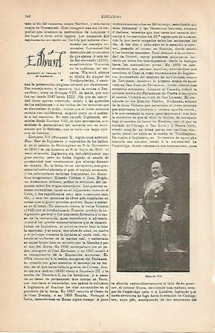 LAMINA ESPASA 6752: Autografo de Eduardo VI de Inglaterra. Retrato de Eduardo VII