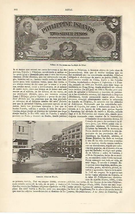 LAMINA ESPASA 6681: Billete de dos pesos con la imagen de Rizal