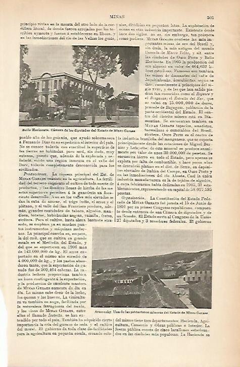 LAMINA ESPASA 5192: Bello Horizonte y Arassuahy Brasil