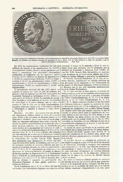 LAMINA ESPASA 13370: Moneda para conmemorar el Nobel de la Paz de 1971