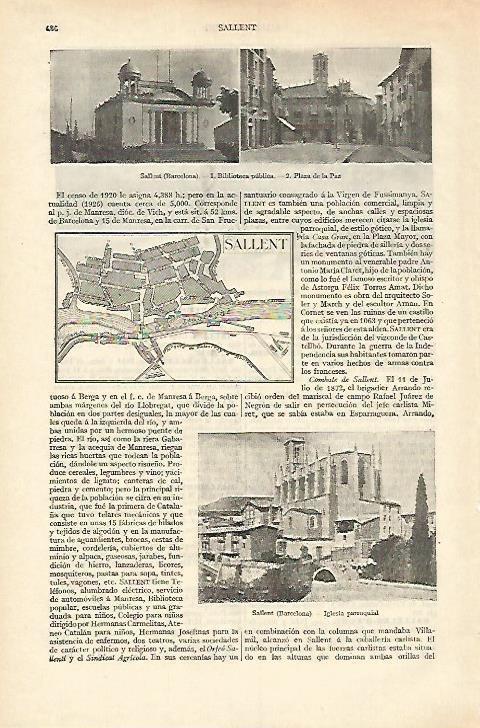 LAMINA ESPASA 18235: Plano y vistas de Sallent Barcelona
