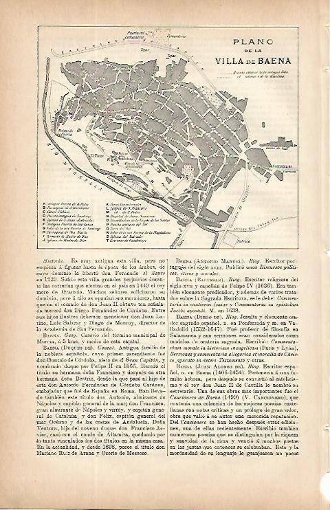 LAMINA ESPASA 9671: Plano de la Villa de Baena Cordoba