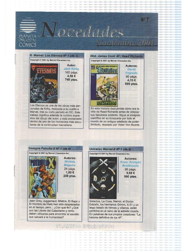 PLANETA DE AGOSTINI COMICS Boletin de NOVEDADES, Numero 07: NOVIEMBRE 2001