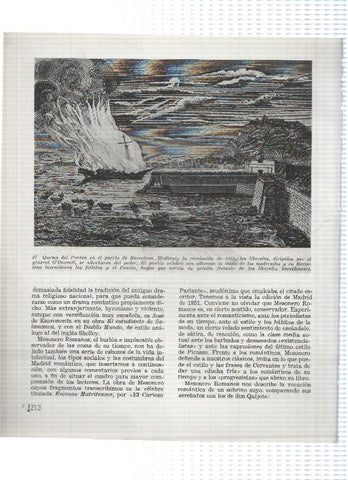 Lamina: Quema del Ponton en el puerto de Barcelona y El primer ferrocarril español