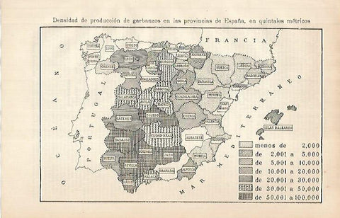 LAMINA ESPASA 24867: Mapa de la produccion de garbanzos en España