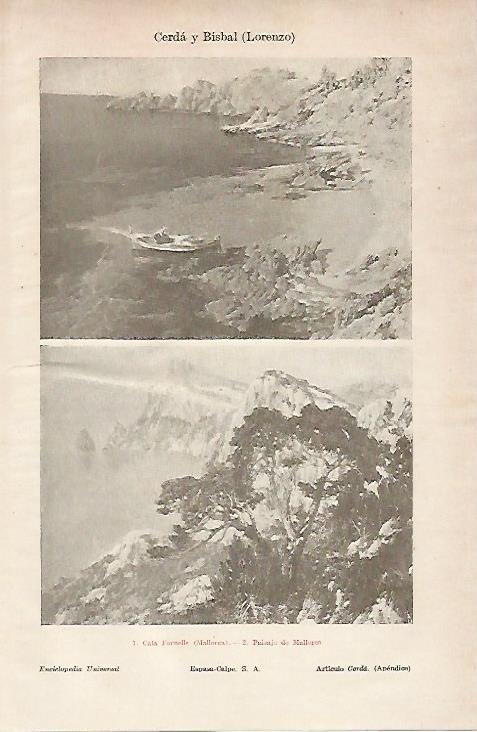 LAMINA ESPASA 24991: Cala Fornell y Paisaje de Mallorca por L. Cerda y Bisbal
