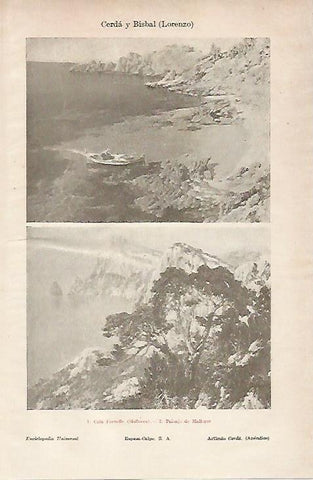 LAMINA ESPASA 24991: Cala Fornell y Paisaje de Mallorca por L. Cerda y Bisbal