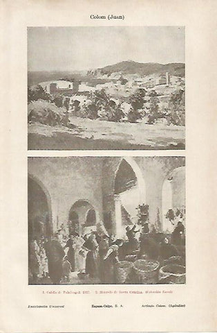 LAMINA ESPASA 25009: Calella de Palafrugell en 1927 y Mercado de Santa Catalina por Juan Colom