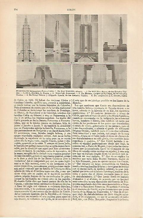 LAMINA ESPASA 25010: Proyectos del monumento faro a Colon