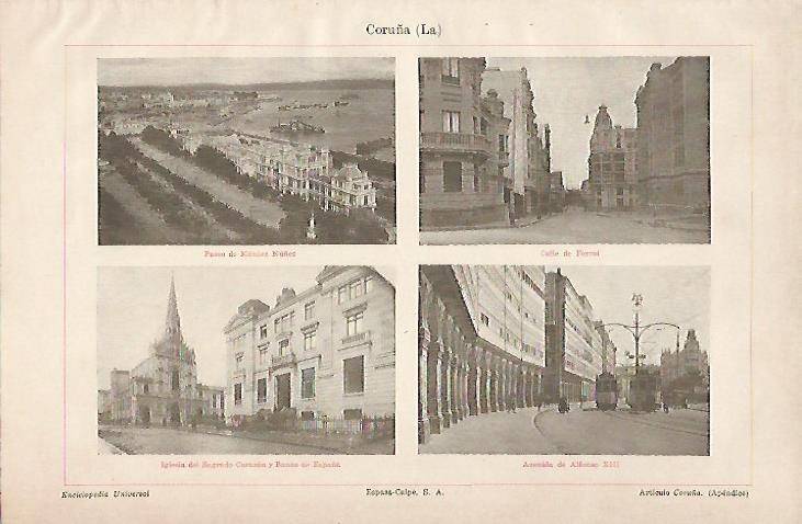 LAMINA ESPASA 25034: Vistas de La Coruña