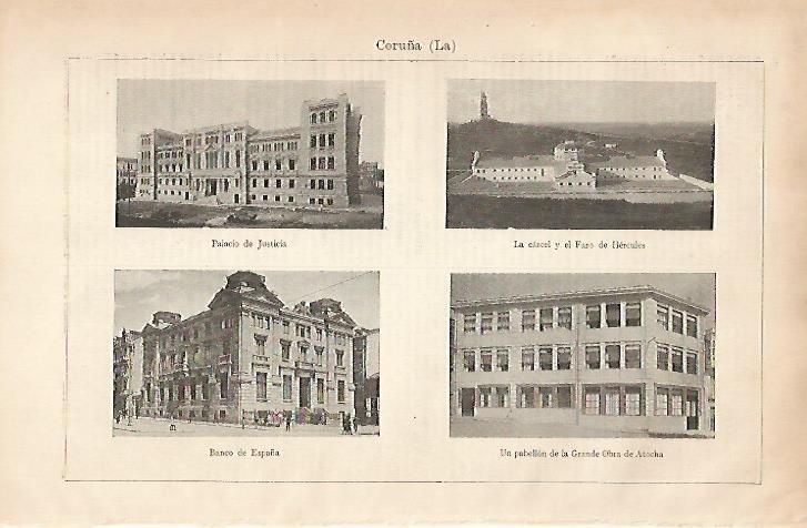 LAMINA ESPASA 25035: Palacio de Justicia Carcel Banco de España y Pabellon en La Coruña