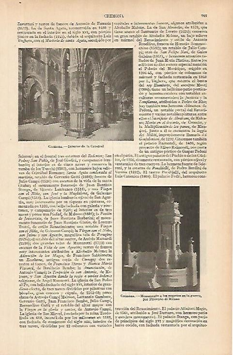 LAMINA ESPASA 25048: Interior de la Catedral de Cremona