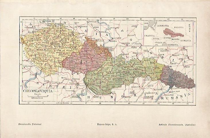 LAMINA ESPASA 25077: Mapa fisico de Checoslovaquia