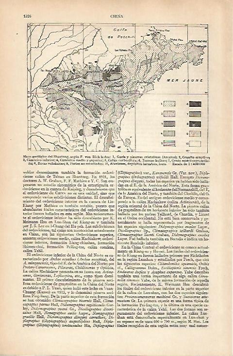 LAMINA ESPASA 25112: Mapa geologico del Shantung